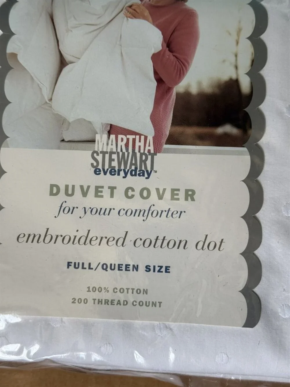 1998 Martha Stewart Full Queen Duvet Cover Embroidered Cotton Dots